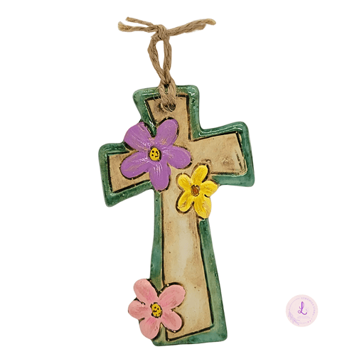 Small Ceramic Cross with Flowers