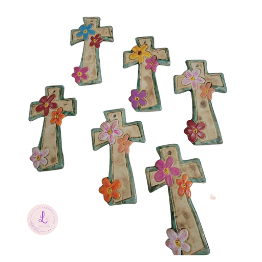 Small Ceramic Cross with Flowers