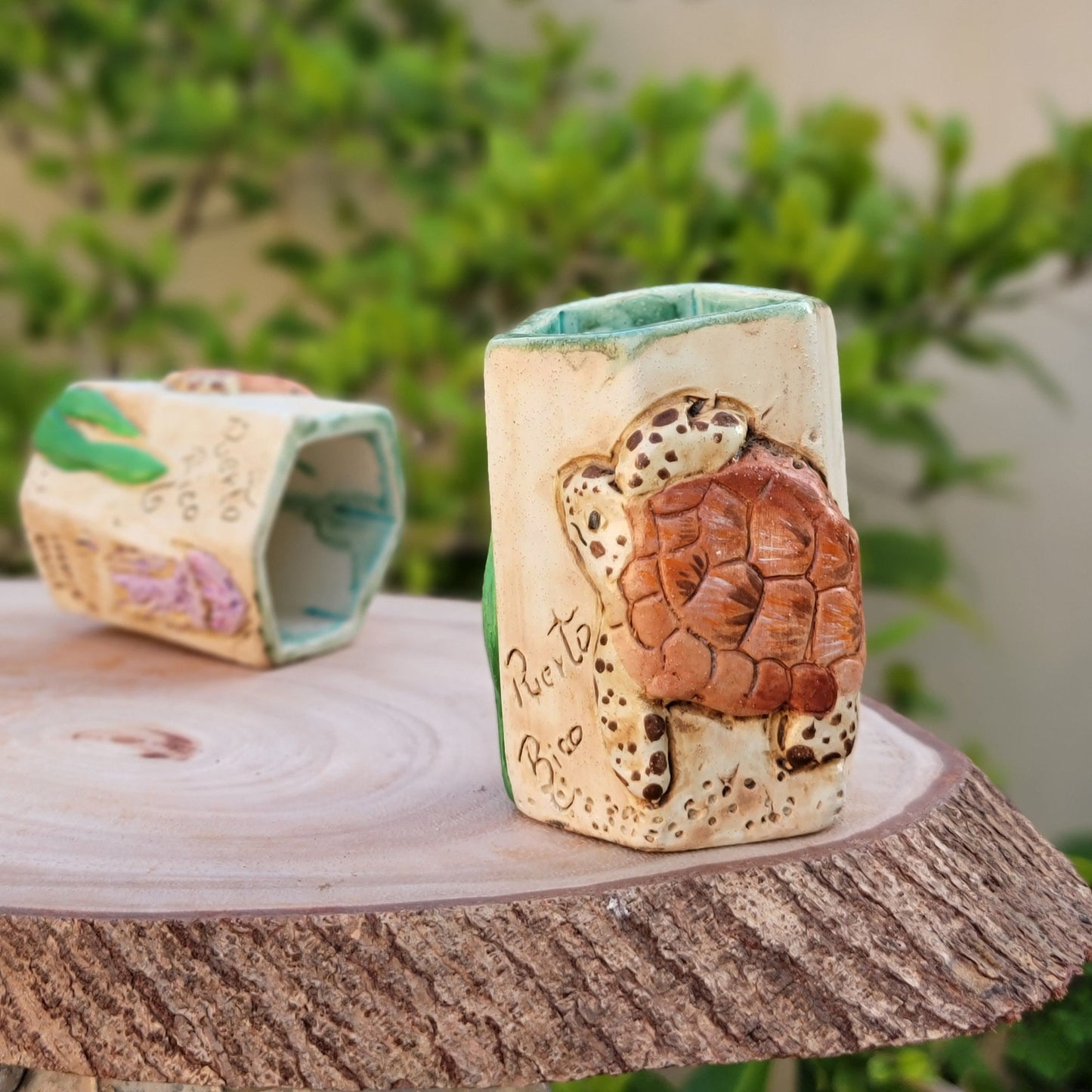 Sea Turtle Carey ceramic holder Puerto Rico text on side