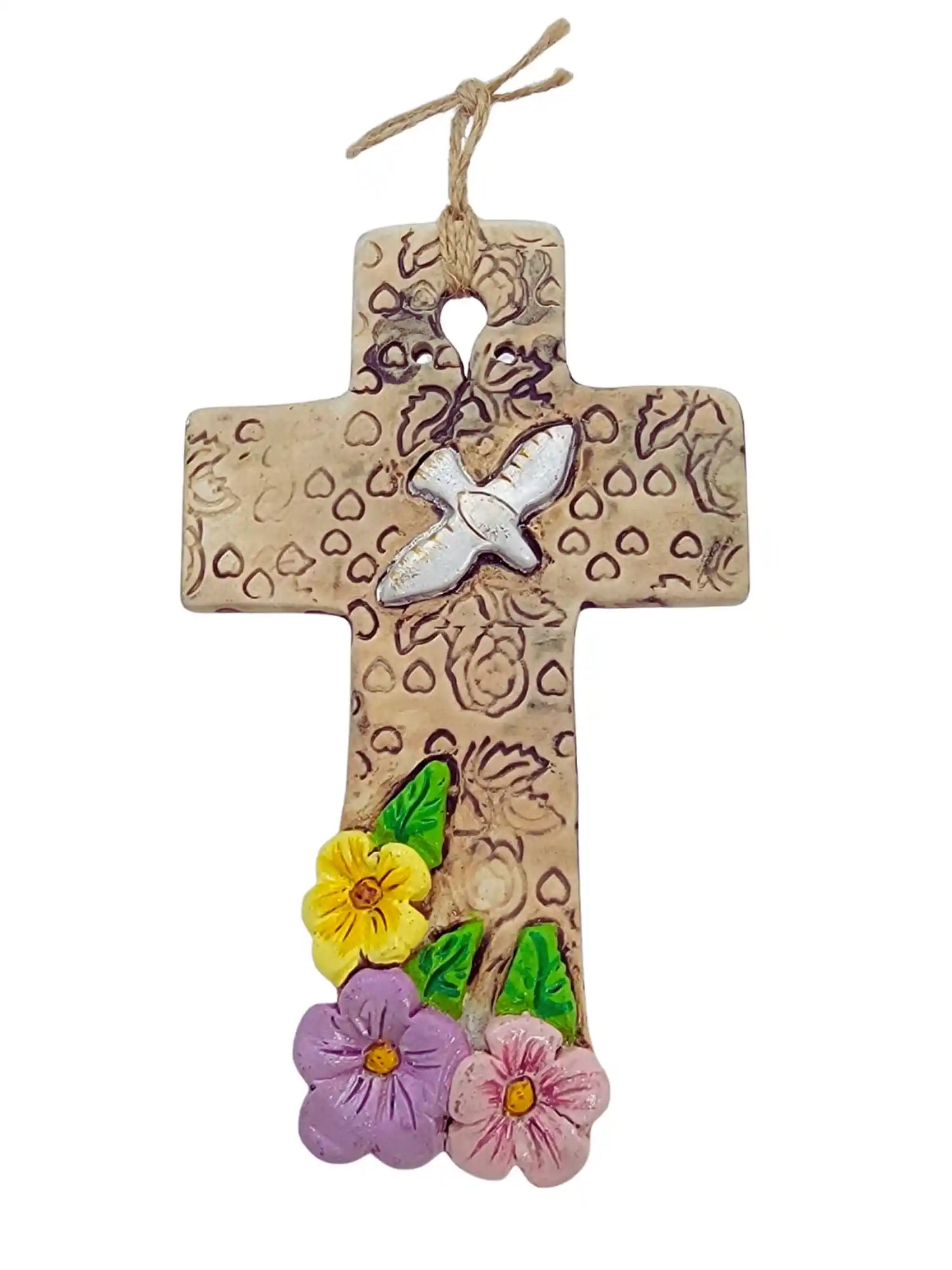 Textured Rustic Cross with flowers