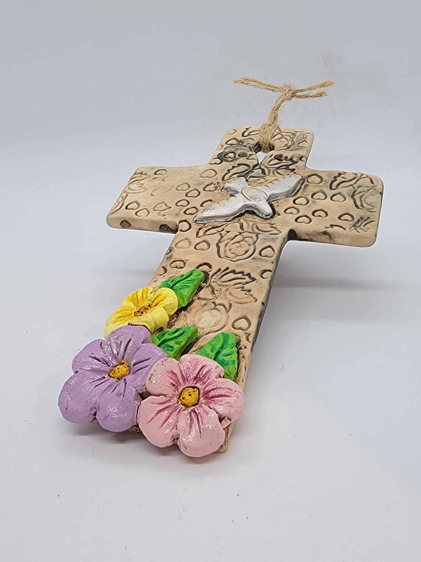 Textured Rustic Cross with flowers