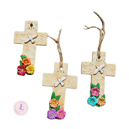 Textured Rustic Cross with flowers