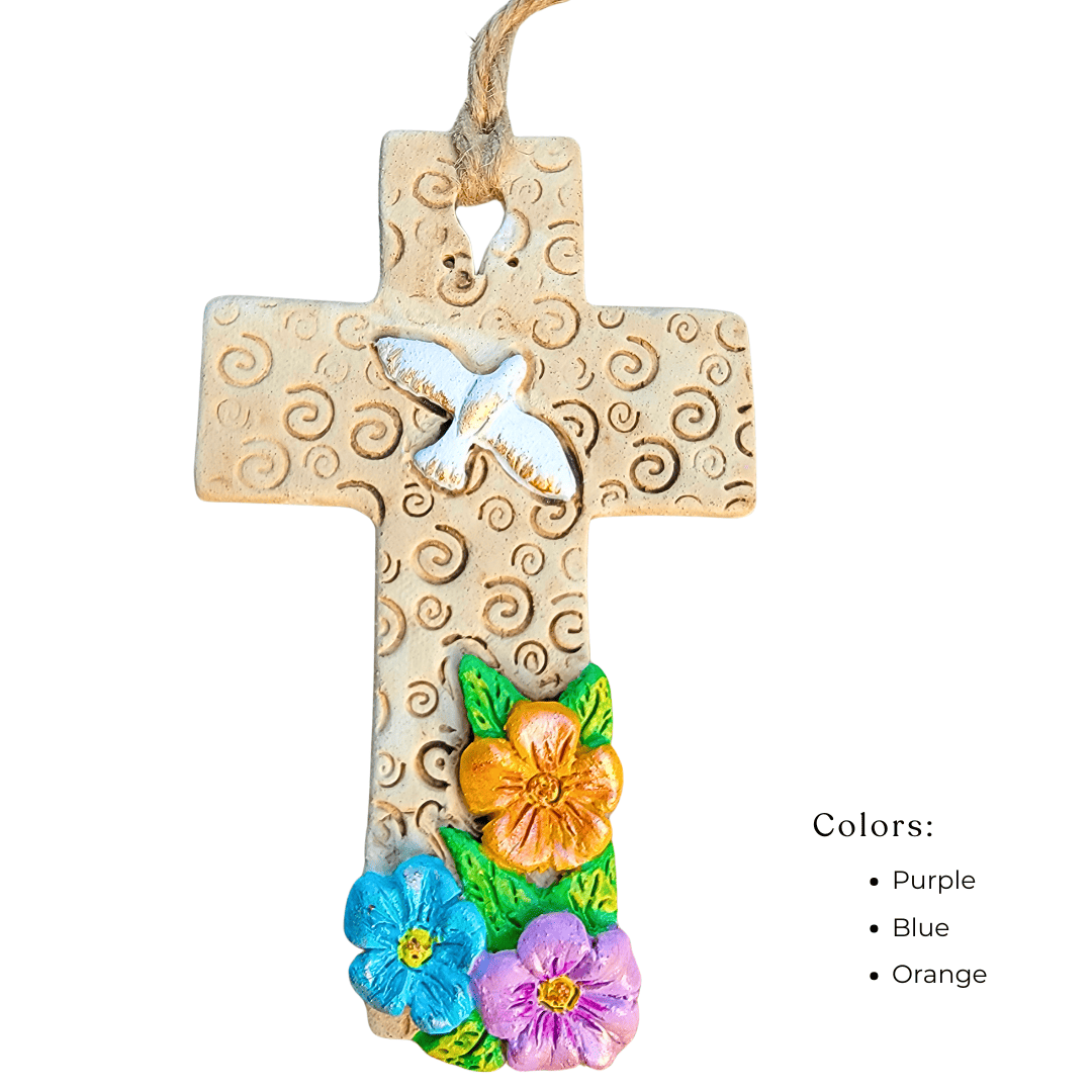 Textured Rustic Cross with flowers
