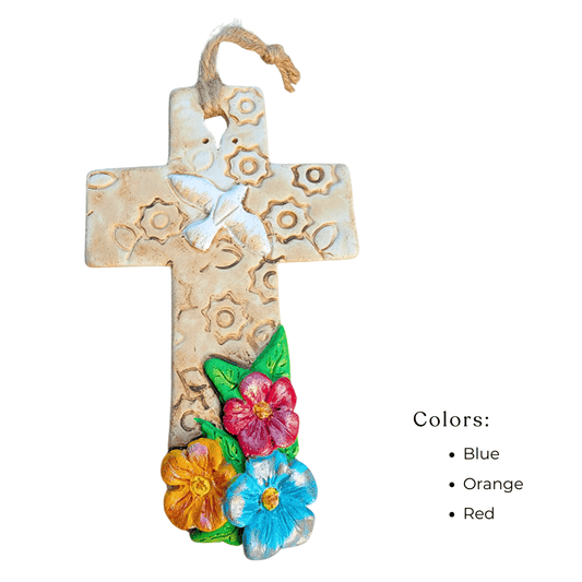 Textured Rustic Cross with flowers