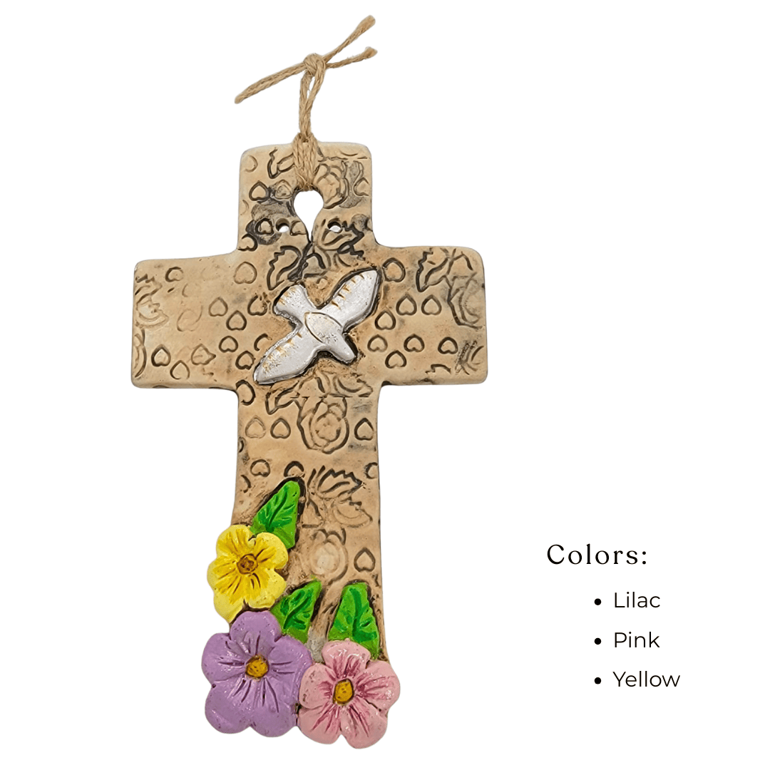 Textured Rustic Cross with flowers