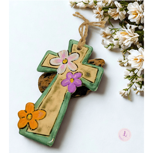 Small Ceramic Cross with Flowers