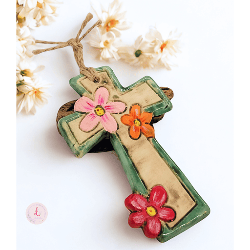 Small Ceramic Cross with Flowers