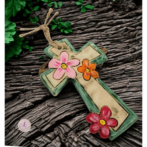 Small Ceramic Cross with Flowers