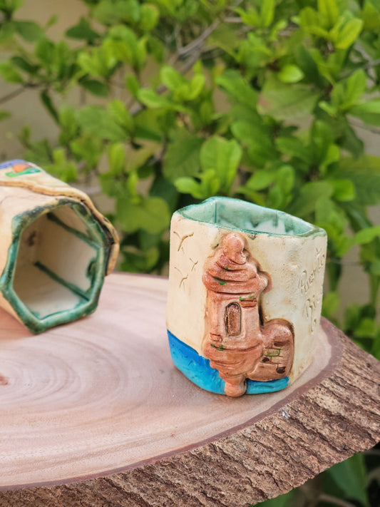 Hexagonal ceramic holder puertorrican garita San Juan cultural design