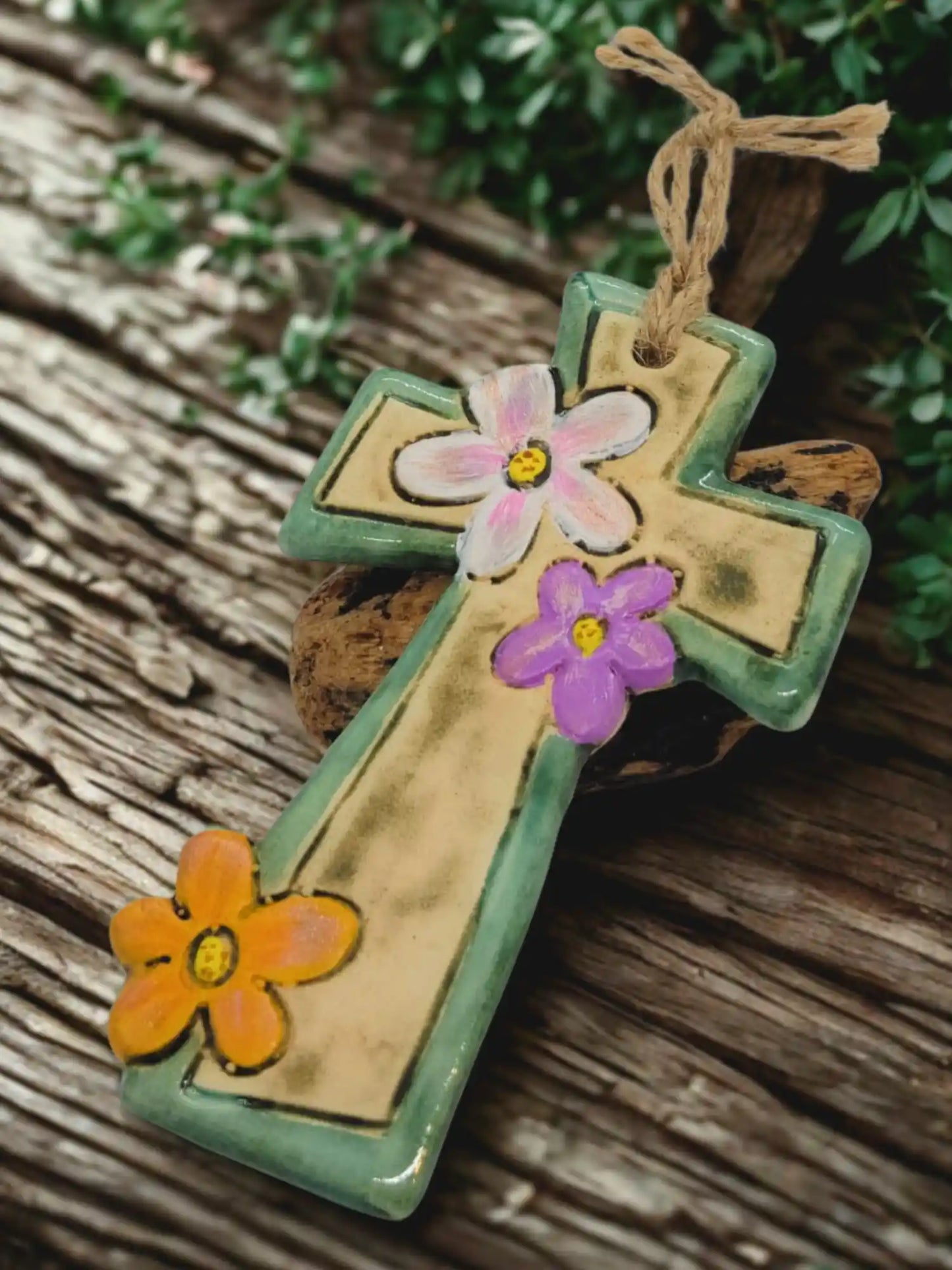 Small Ceramic Cross with Flowers