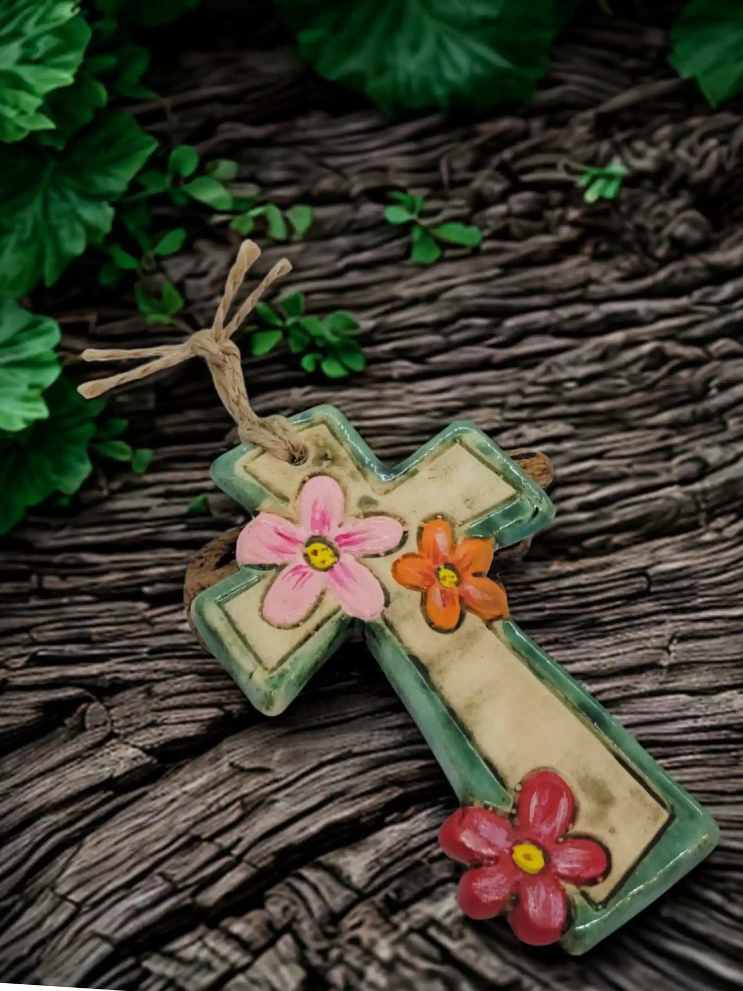 Small Ceramic Cross with Flowers